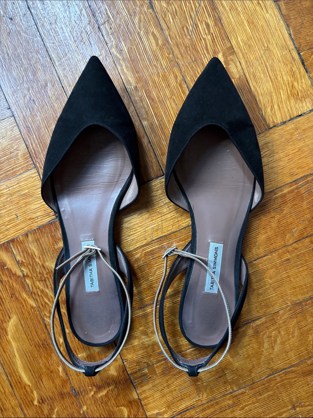 Tabitha Simmons Black Suede Vera Pointed Toe Slingback Flats